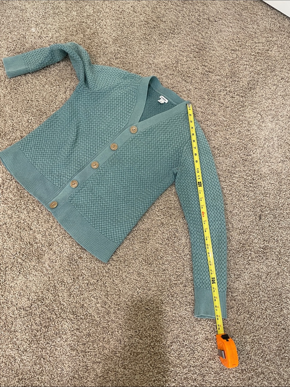 L.L. Bean Women's Basketweave Seafoam Green Button-Front Textured Cardigan - Picture 7 of 9